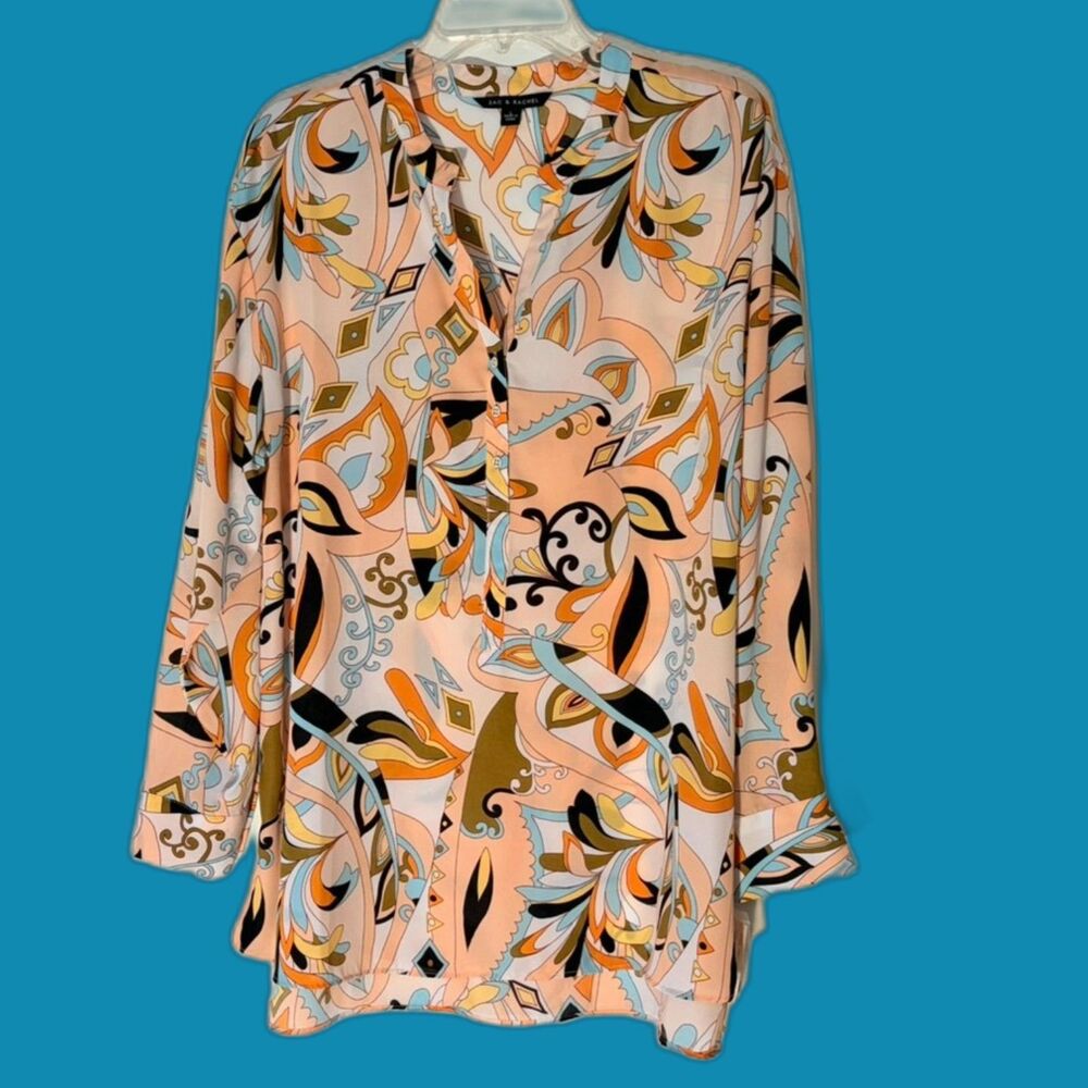 Zac & Rachel Womens Blouse Tunic Top XL Peach Orange Chiffon NWT Peasant Hippie
